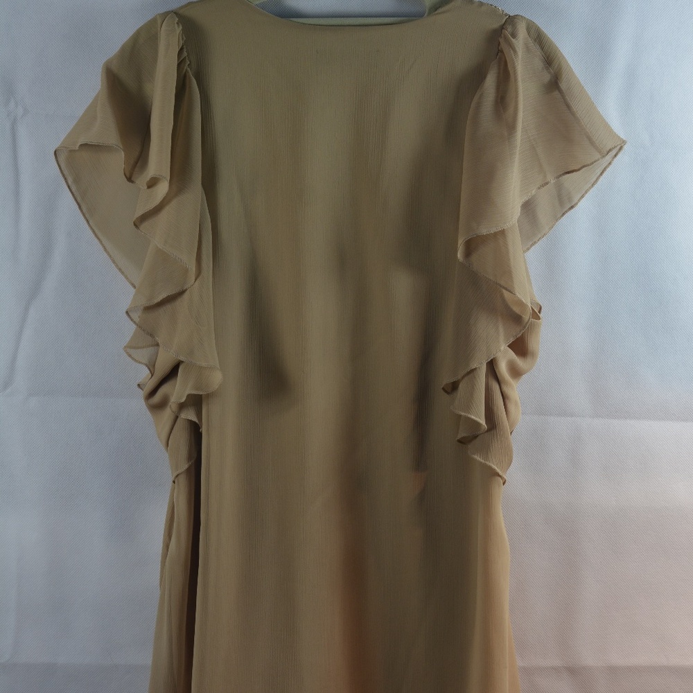 Embellished Tan Chiffon Style Top SZ L Peridot - Picture 6 of 7